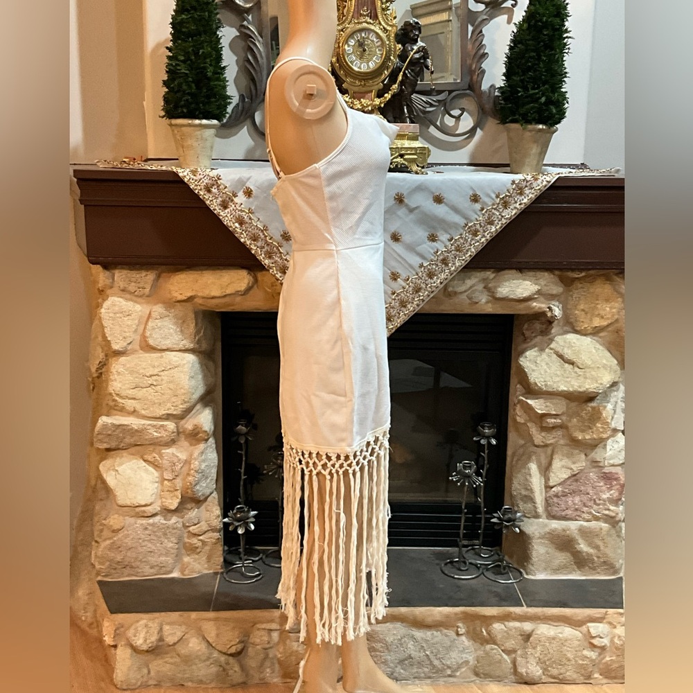 Elegant Cream Fringe with tassel details summer/ beach dress M - Picture 9 of 13